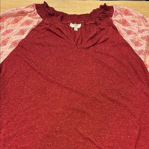 Red Women's Top with Patterned Sleeves